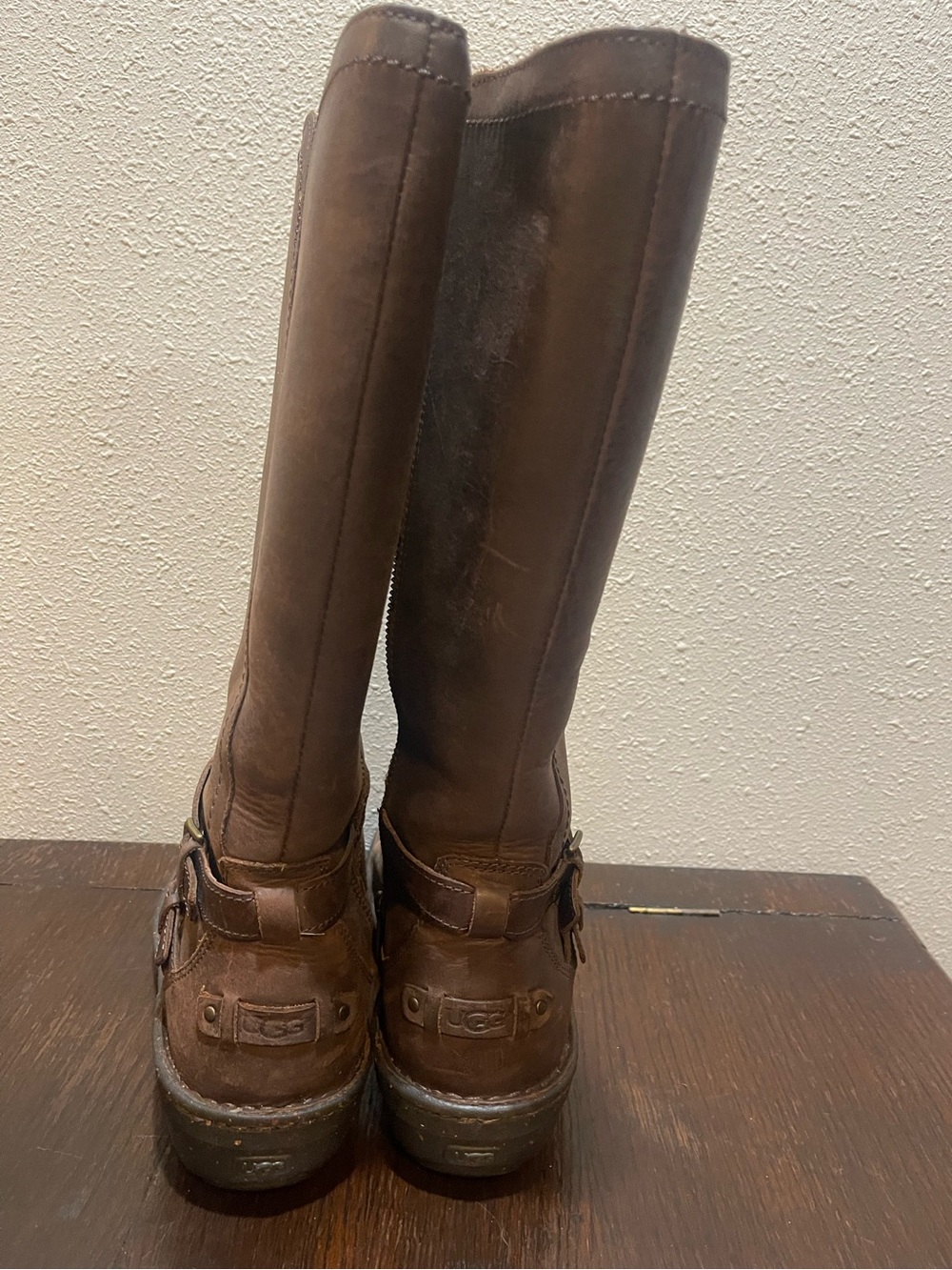 UGG Women's Tall Brown Leather Riding Boots - Picture 4 of 8